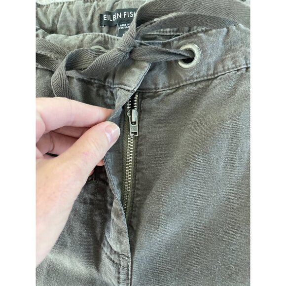 Eileen Fisher Womens Linen Lyocell Cargo Utility Pants Ankle Zip Army Green Size - Picture 3 of 12